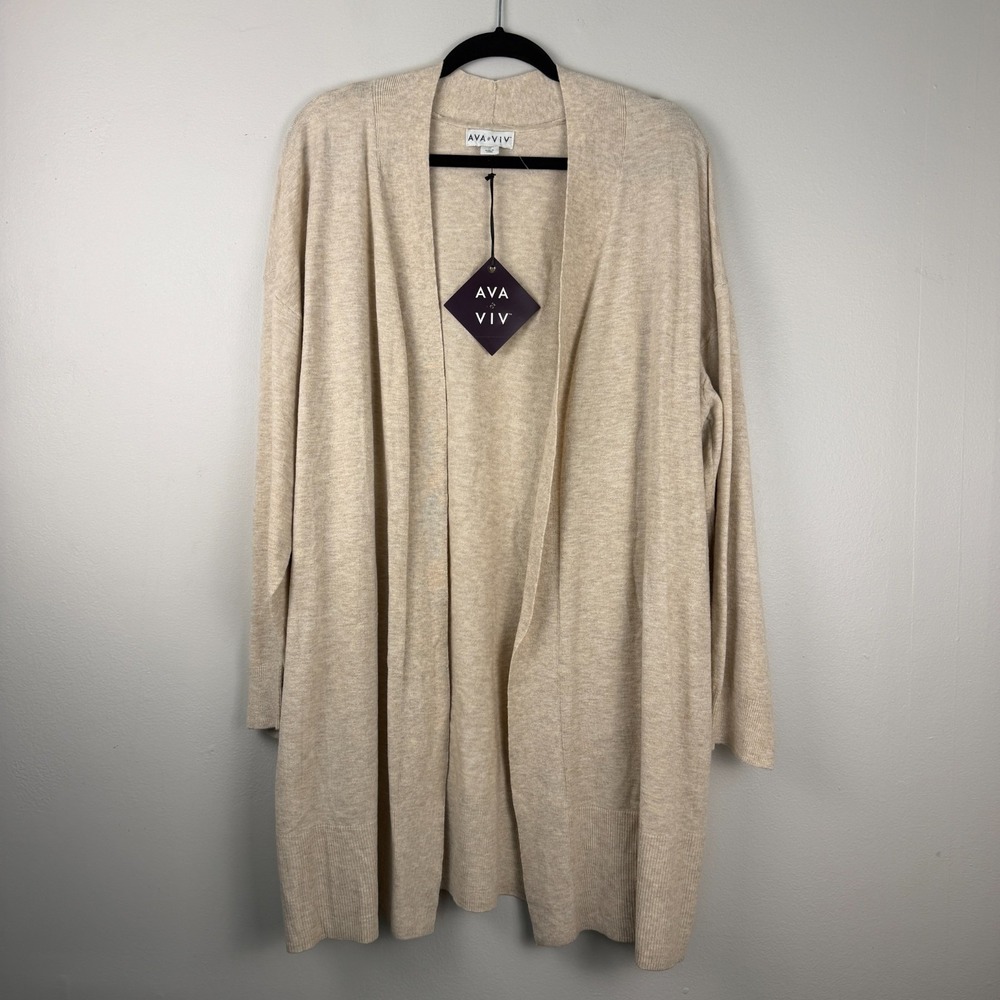 Ava & Viv Layering Cardigan Women's 1X Beige Knitted Long Sleeve Open Front